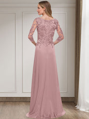 Sheath/Column Scoop Neck 3/4 Sleeves Silk Like Satin Mother Of The Bride Dresses With Lace