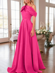 A-Line One-Shoulder Sleeveless Satin Mother Of The Bride Dresses With Bow