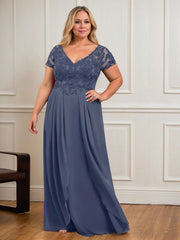 A-Line V-Neck Lace Chiffon Mother of the Bride Dress