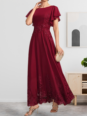 A-line Scoop Ankle-Length Lace Chiffon Mother of the Bride Dress With Sequins