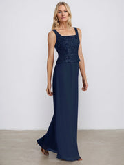 Sheath/Column Square Neck Floor-Length Chiffon Mother of the Bride Dress