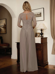 A-Line Scoop Floor-Length Chiffon Mother of the Bride Dress