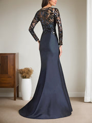 Scoop Neck Long Sleeves Floor-Length Satin/Sequined Mother Of The Bride Dresses