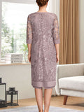 Sheath/Column Scoop Knee-Length Chiffon Mother of the Bride Dress With Pleated Sequins