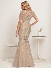 Floral Sequin Print Maxi Long Fishtail Tulle Mother Of The Bride Dresses