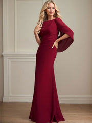 Trumpet/Mermaid Boat Neck Floor-Length Chiffon Mother of the Bride Dress With Pleated