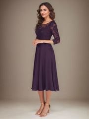 Plum A-Line Scoop Lace Chiffon Mother of the Bride Dress