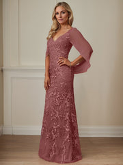 Sheath V-Neck Floor-Length Tulle Mother of the Bride Dress