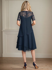 A-line Scoop Illusion Knee-Length Lace Chiffon Mother of the Bride Dress With Sequins