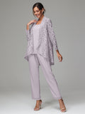 3 Pieces Delicate Chiffon Lace Mother of Bride Dress Pant Suits