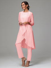 3 Pieces Long Sleeves Chiffon Mother Of The Bride Dress Pants Suits