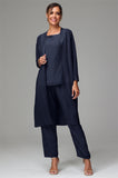 3 Pieces Long Sleeves Chiffon Mother Of The Bride Dress Pants Suits