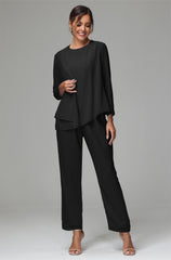 3 Pieces Long Sleeves Chiffon Mother Of The Bride Dress Pants Suits