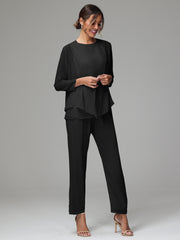 3 Pieces Long Sleeves Chiffon Mother Of The Bride Dress Pants Suits