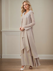 Elegant V-Neck Long Sleeves Floor-Length Mother Of The Bride Dresses WithWrap