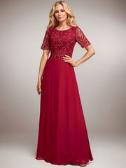 A-Line Round Neck Sequin Mother of Bride Dress With Appliques