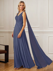 A-Line V-Neck Floor-Length Chiffon Mother of the Bride Dress