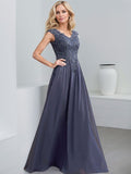 A-Line V-Neck Sleeveless Chiffon Mother Of The Bride Dresses With Lace