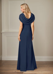 Dark Navy A-Line Side Slit Chiffon Dress Mother of the Bride Dress