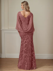 Sheath V-Neck Floor-Length Tulle Mother of the Bride Dress