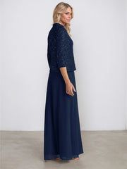 Sheath/Column Square Neck Floor-Length Chiffon Mother of the Bride Dress