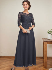 A-line Scoop Illusion Ankle-Length Chiffon Lace Mother of the Bride Dress With Rhinestone Beading