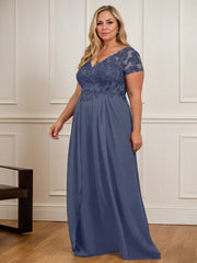 A-Line V-Neck Lace Chiffon Mother of the Bride Dress