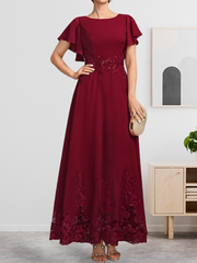 A-line Scoop Ankle-Length Lace Chiffon Mother of the Bride Dress With Sequins