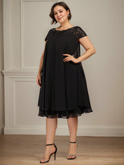 Empire Scoop Illusion Knee-Length Chiffon Lace Mother of the Bride Dress With Sequins Beading