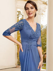 Sheath/Column V-Neck Chiffon Mother Of The Bride Dresses With Appliques Lace