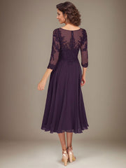 Plum A-Line Scoop Lace Chiffon Mother of the Bride Dress