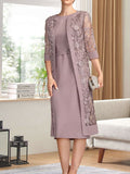 Sheath/Column Scoop Knee-Length Chiffon Mother of the Bride Dress With Pleated Sequins