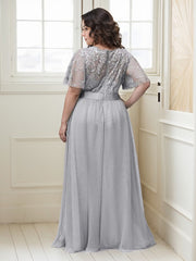 A-Line Short Sleeve Embroidery Mother Of The Bride Dress