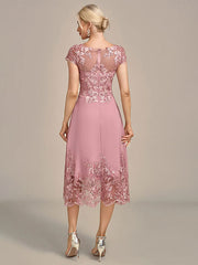 Dusty Rose A-Line Tea-Length Mother of the Bride Dress With Sequins