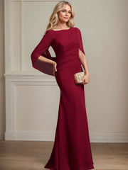 Trumpet/Mermaid Boat Neck Floor-Length Chiffon Mother of the Bride Dress With Pleated