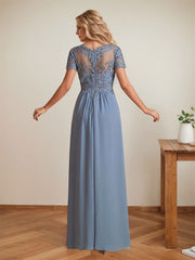 Elegant A-Line Chiffon V-neck Mother of the Brides Dresses Lace Top MOB Dresses