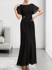 A-line Scoop Ankle-Length Chiffon Mother of the Bride Dress With Beading Pleated