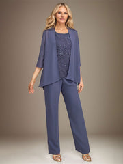 Stormy 3 Piece Long Mother of the Bride Pant Suits with Appliques