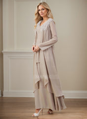 Elegant V-Neck Long Sleeves Floor-Length Mother Of The Bride Dresses WithWrap