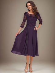 Plum A-Line Scoop Lace Chiffon Mother of the Bride Dress