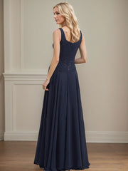 A-Line Square Neckline Chiffon Mother Of The Bride Dresses With Lace