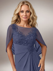 A-Line Capelet Chiffon Mother Of The Bride Dresses With Lace