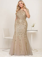 Floral Sequin Print Maxi Long Fishtail Tulle Mother Of The Bride Dresses