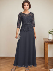 A-line Scoop Illusion Ankle-Length Chiffon Lace Mother of the Bride Dress With Rhinestone Beading