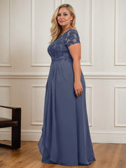 A-Line V-Neck Lace Chiffon Mother of the Bride Dress