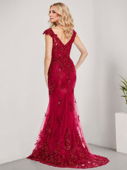 A-line V-Neck Floor-Length Lace Chiffon Mother of the Bride Dress With Applique Sequins Mermaid Dresses