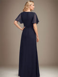 A-line Asymmetrical Floor-Length Chiffon Mother of the Bride Dress With Pleated Beading Sequins