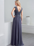 A-Line V-Neck Sleeveless Chiffon Mother Of The Bride Dresses With Lace