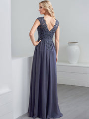 A-Line V-Neck Sleeveless Chiffon Mother Of The Bride Dresses With Lace