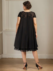 Empire Scoop Illusion Knee-Length Chiffon Lace Mother of the Bride Dress With Sequins Beading